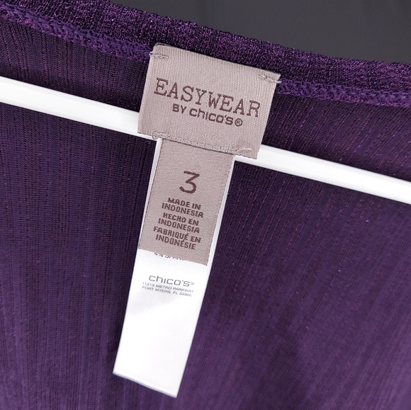 Chico's Easywear Cardigan 3 XL Purple Metallic Rib Texture Open Princess Jacket - Picture 6 of 8